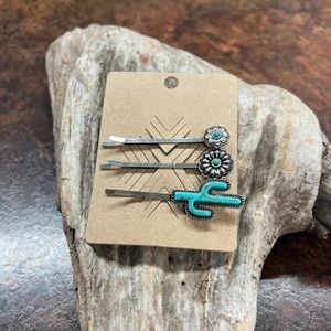 Set of 3 hair pins with turquoise | Bobby pin | Cactus
